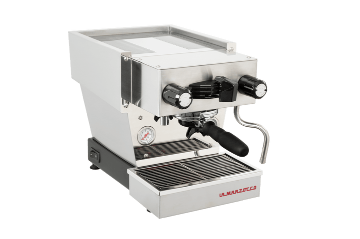 La Marzocco Linea Micra in Brushed Steel, three-quarter view