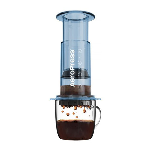 Caffettiera Aeropress blu trasparente