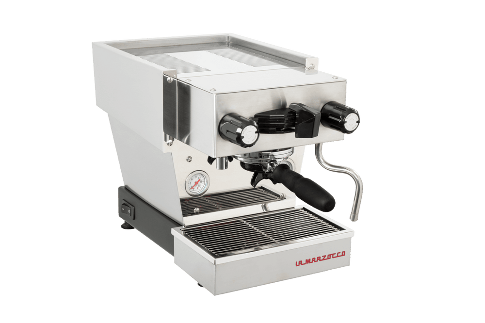 La Marzocco Linea Micra in Brushed Edelstahl, Dreiviertelansicht