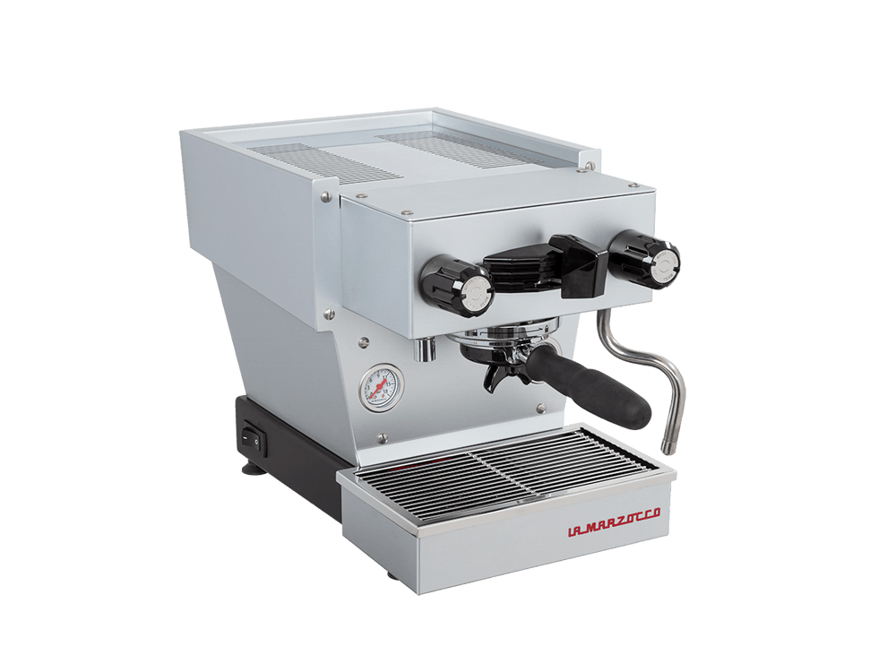 La Marzocco Linea Micra in Hellgrau, Dreiviertelansicht