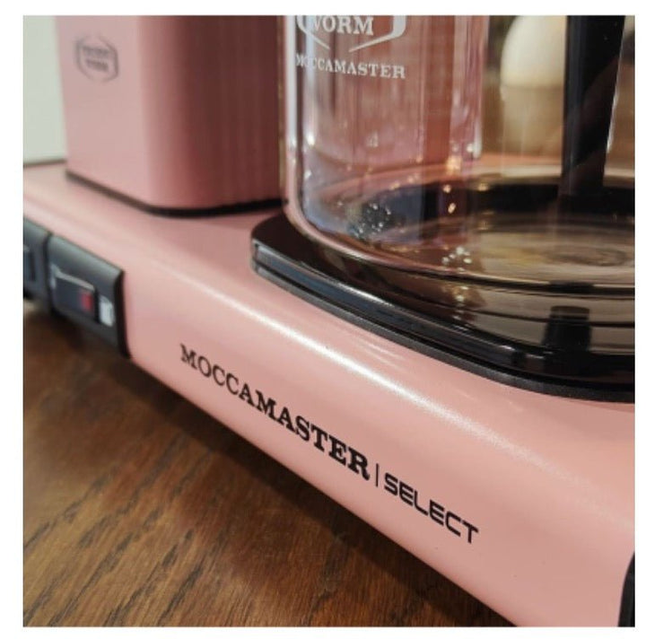 Moccamaster KBG Select Pink filter coffee machine side view with brew selector