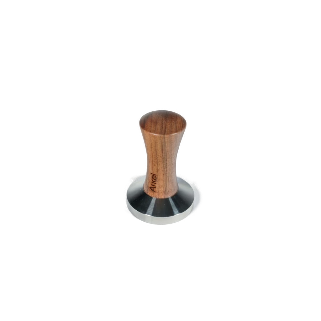 Arkel espresso tamper with wooden handle, included with Tide
