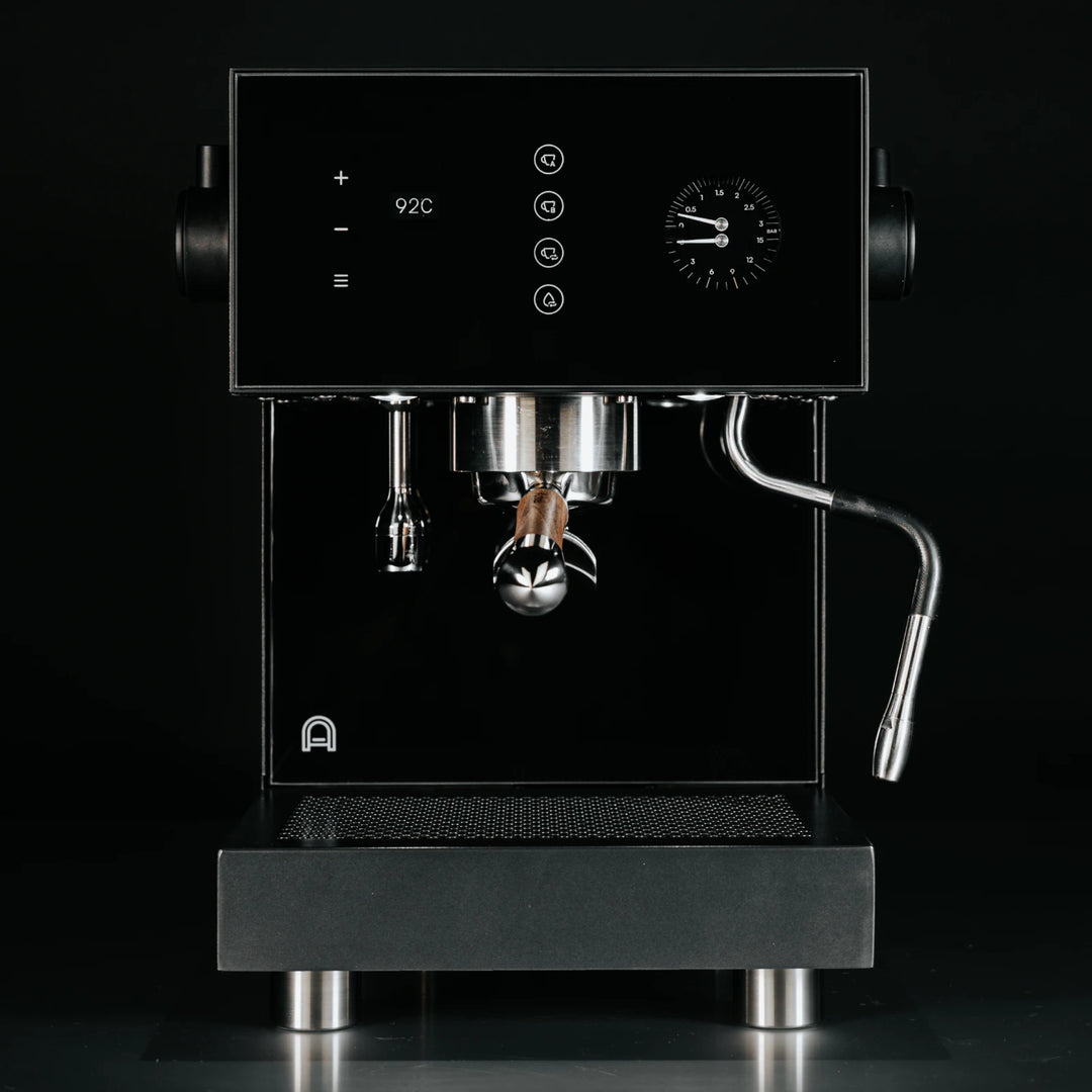 Arkel Tide dual boiler espresso machine in black, front view
