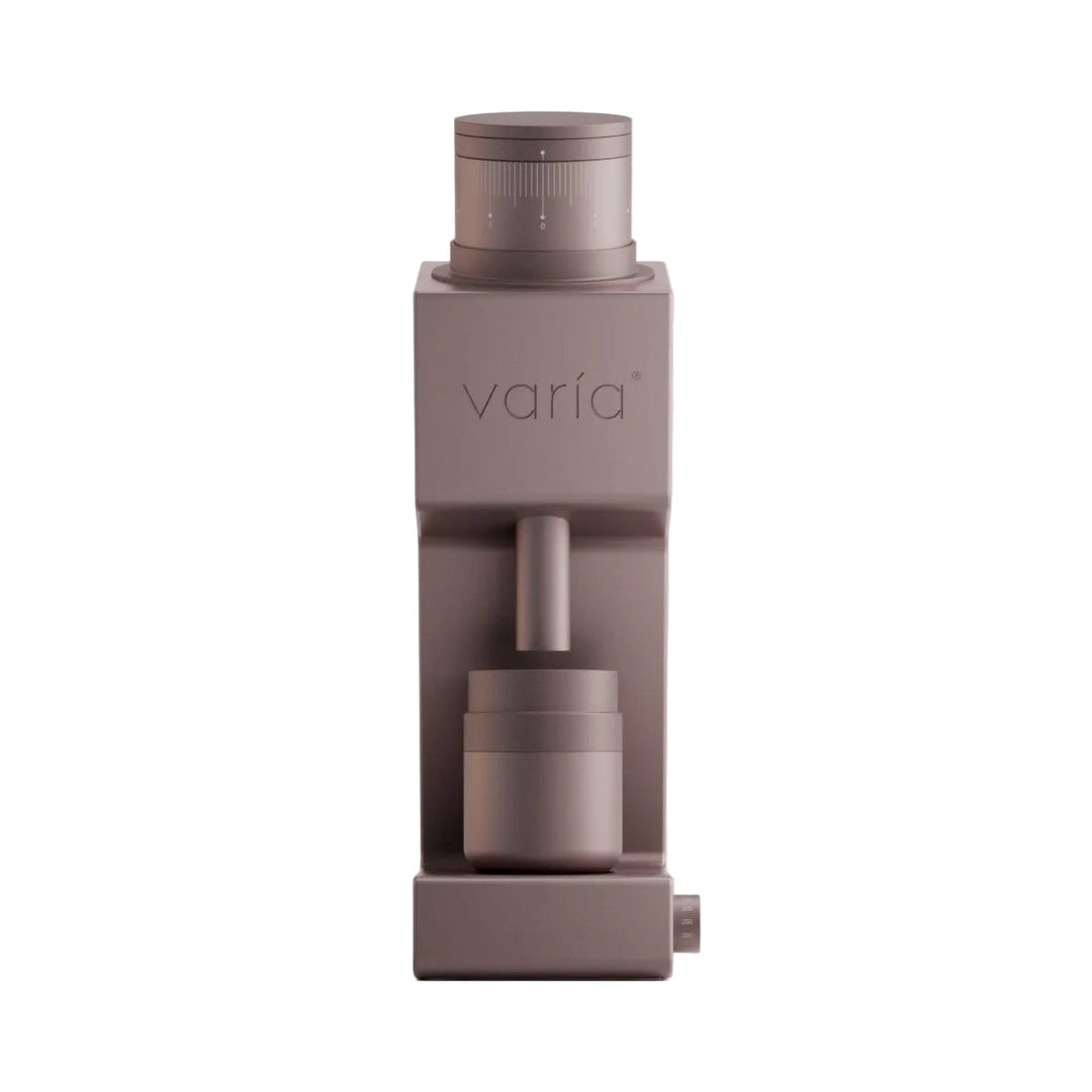 Varia VS4 coffee grinder in rose, open box and unused, front view