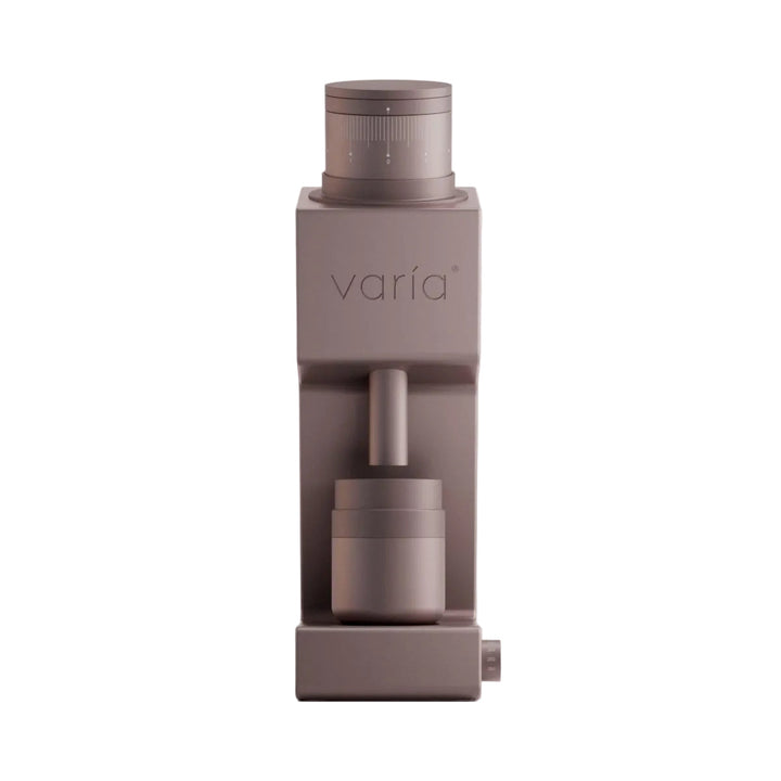 Varia VS4 coffee grinder in rose, open box and unused, front view