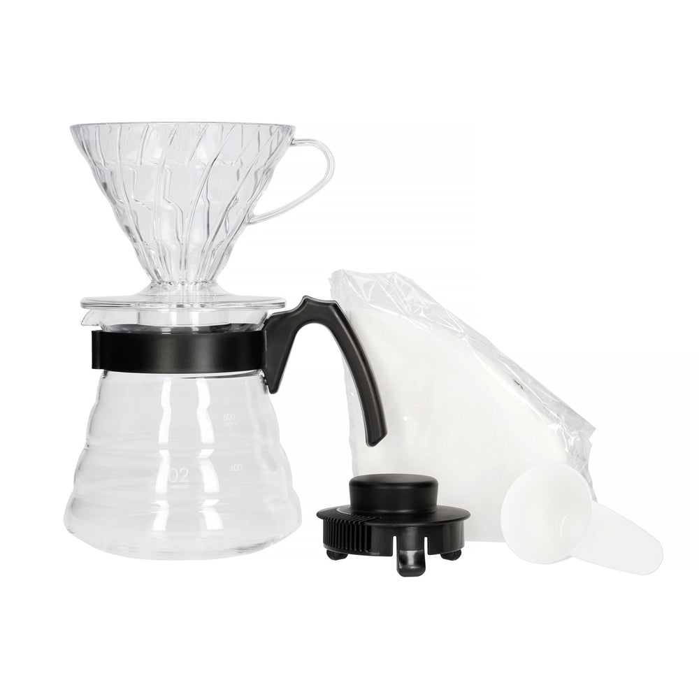 Hario V60 Coffee Maker Set, includes dripper, server, and filters