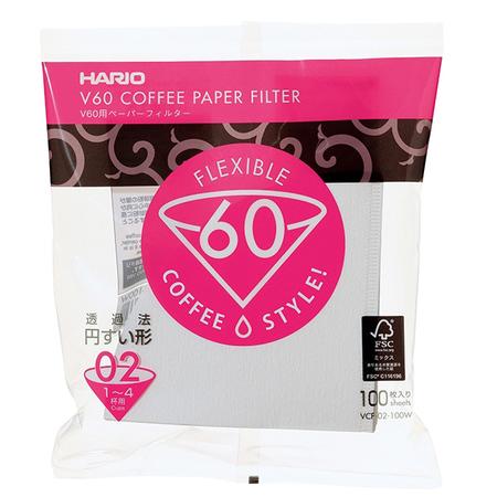 Hario V60 Paper Coffee Filters Single Use Pour Over Cone Filters Size 02, White, 100 pcs