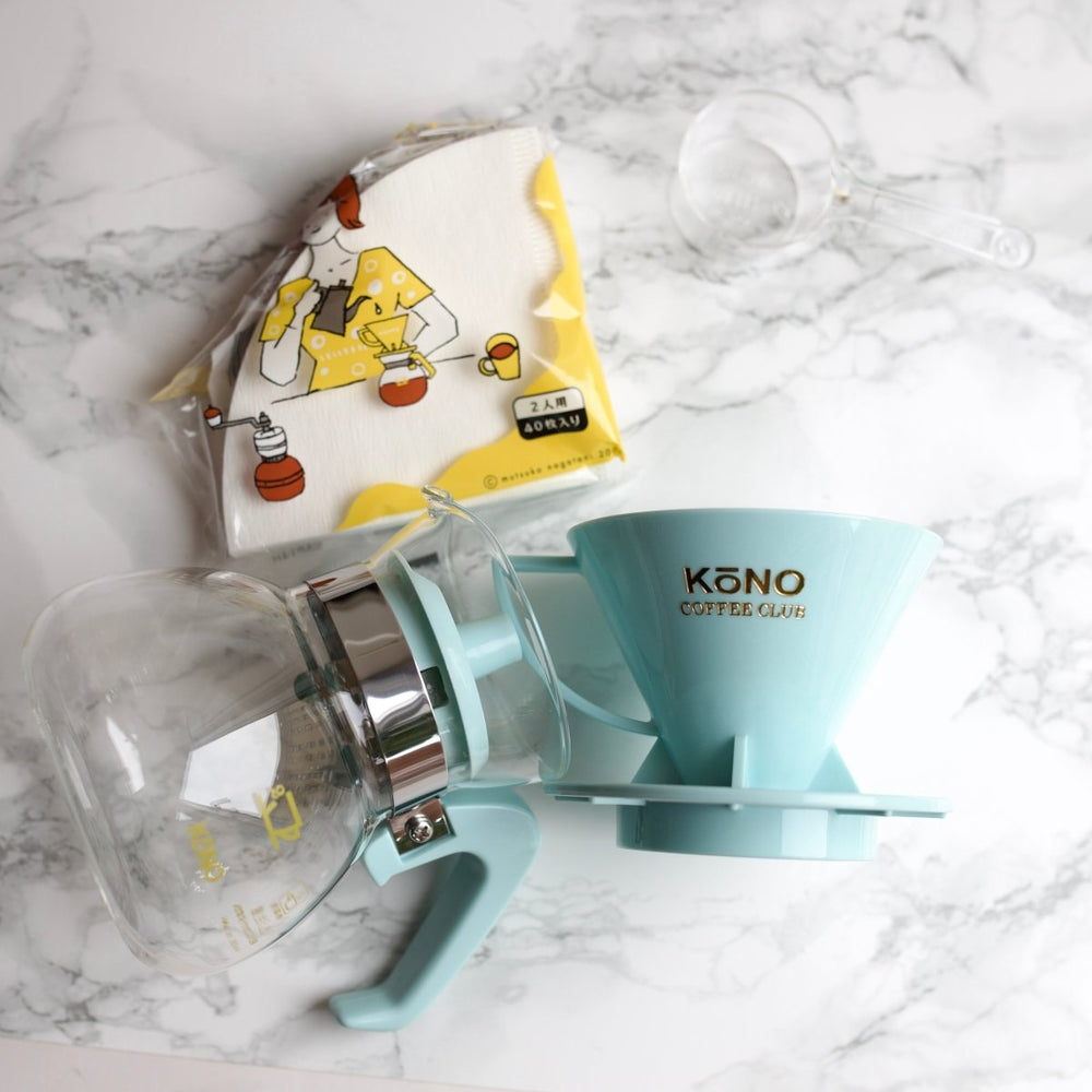 KONO Meimon 2 Person Coffee Dripper Set - Mint Blue - Bean Bros.