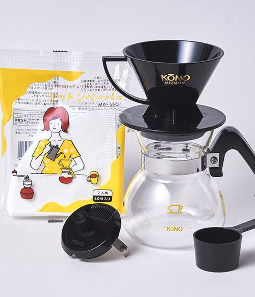 KONO Meimon Coffee Dripper Set - Black - Bean Bros.
