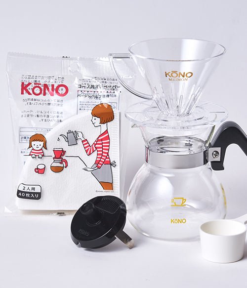 KONO Meimon Coffee Dripper Set - Black / Transparent - Bean Bros.