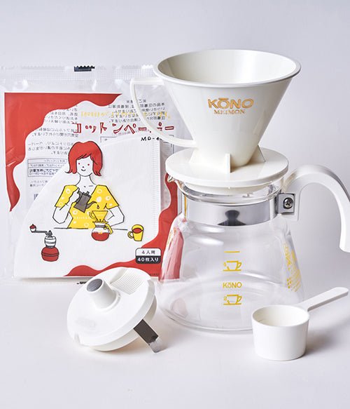 KONO Meimon Coffee Dripper Set Large - White - MD-40WH - Bean Bros.