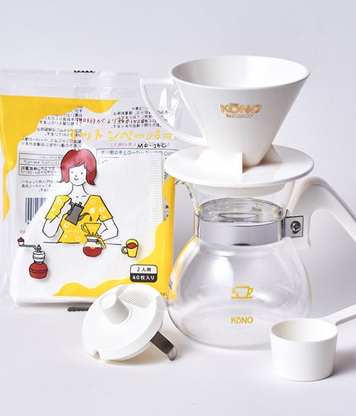 KONO Meimon Coffee Dripper Set - White - Bean Bros.