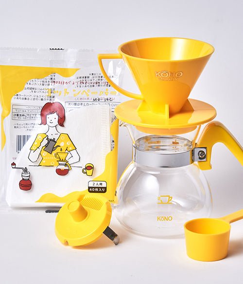 KONO Meimon Coffee Dripper Set - Yellow - Bean Bros.